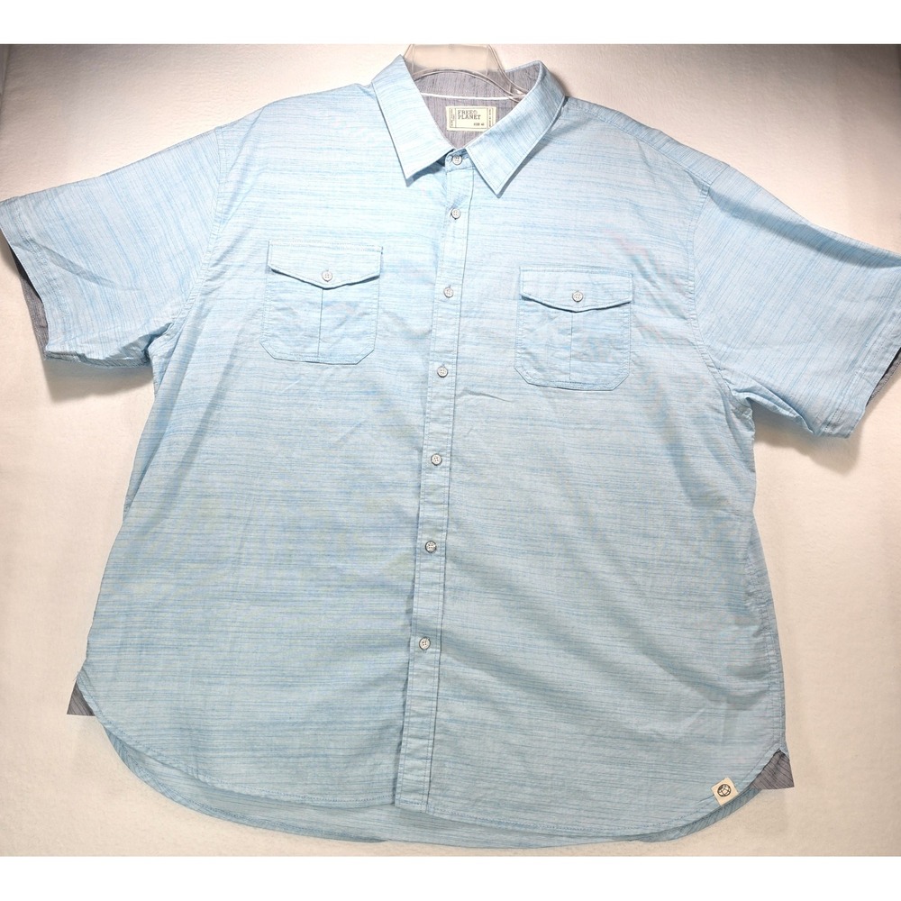Free Planet Men 4X Light Blue Slub Short Sleeve Button Down Shirt Stretch Pocket